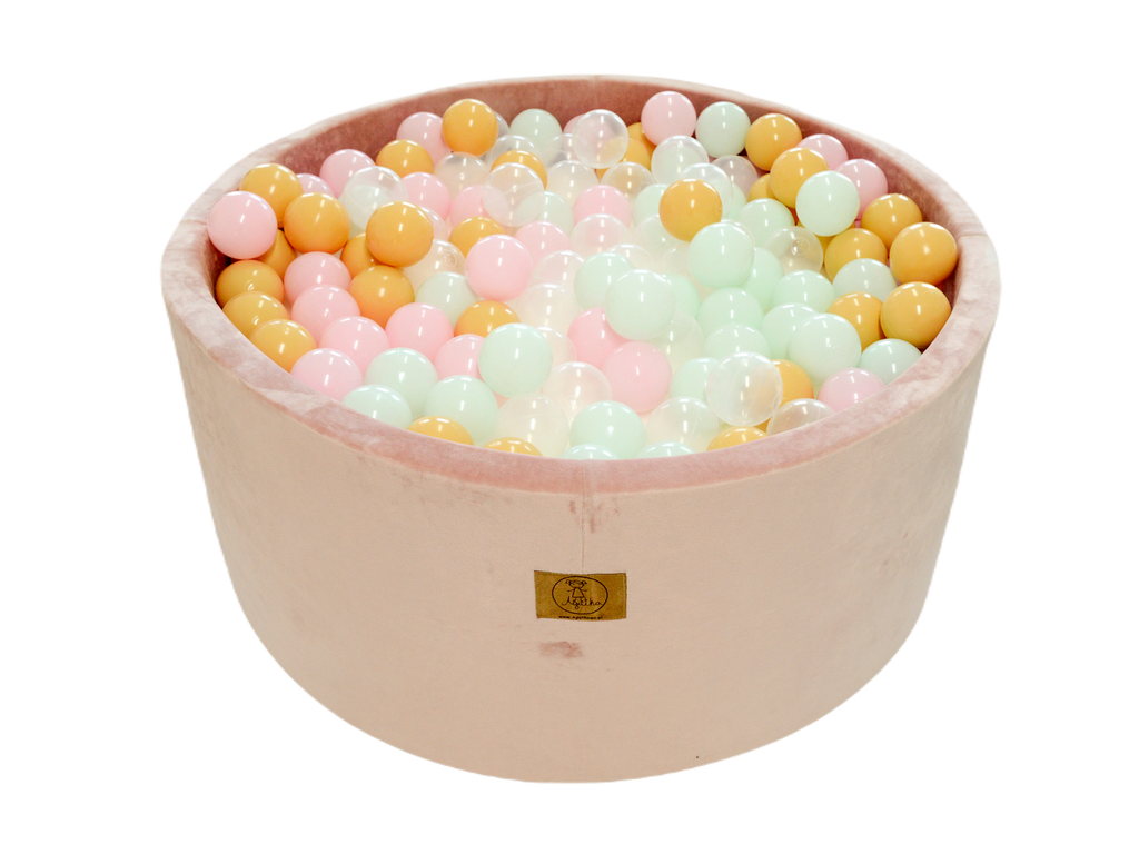 Ballpit velor pink 90 x 40 + 250 balls ( light pink, mint, transparent, beige)