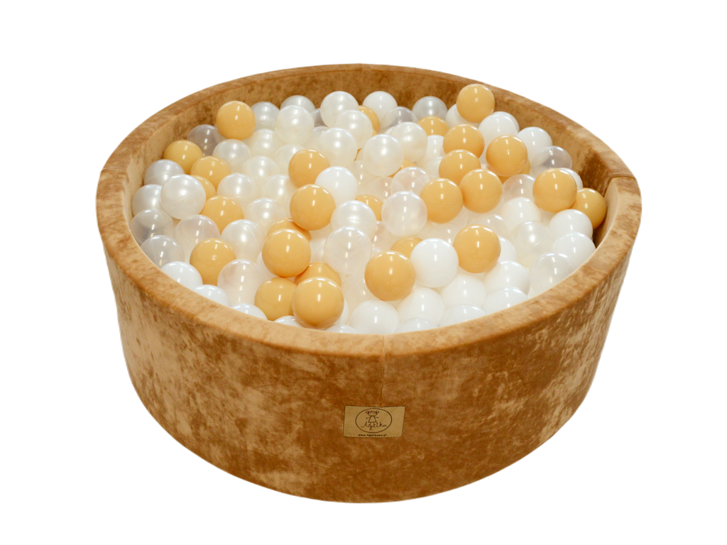 Ballpit velor gold 90x30 + 200 balls ( pearl, transparent, beige)