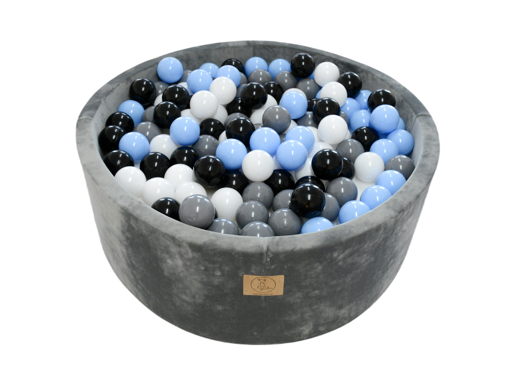 Ballpit velor gray 90x30 with 200 balls ( Gray, White, Black, BabyBlue)