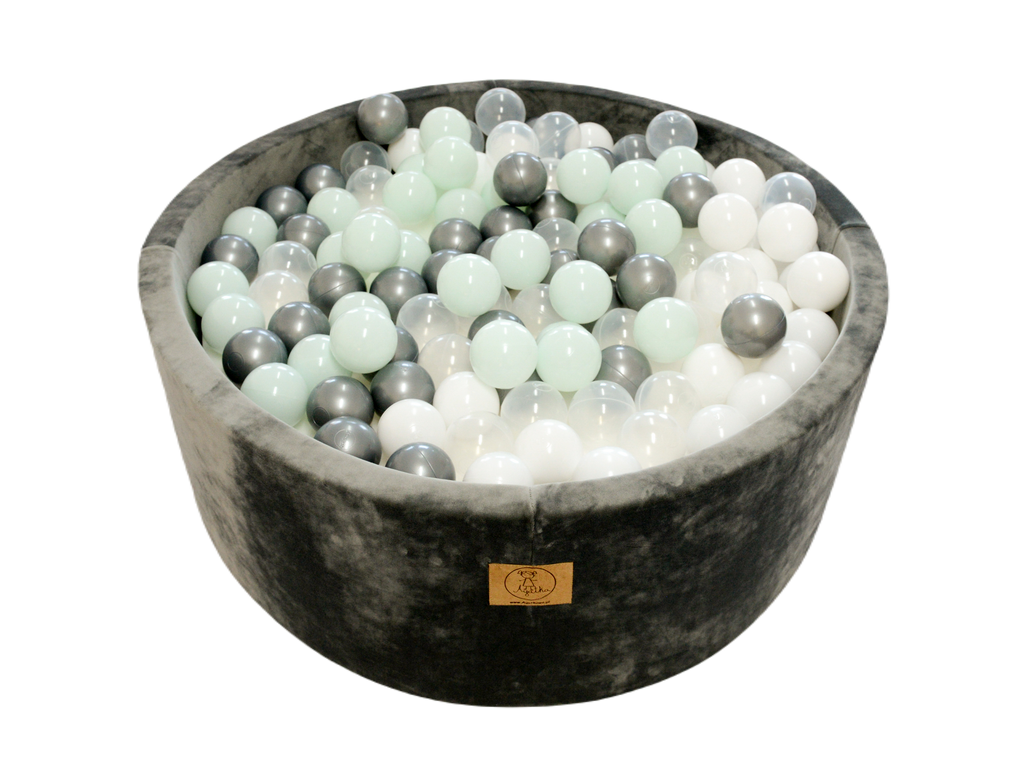 Ballpit velor gray 90x30 with 200 balls ( Mint, Sil ver, Transparent, White)