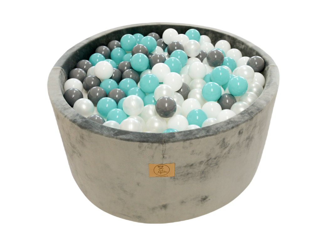 Ballpit velor gray 90x 40 with 250 balls ( Turquise, Gray, Pearl, White)