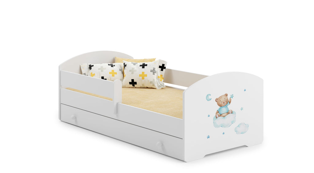 Kinderbed Luk 160x80 met kinderafbeelding en een lade, railing, matras en frame inbegrepen