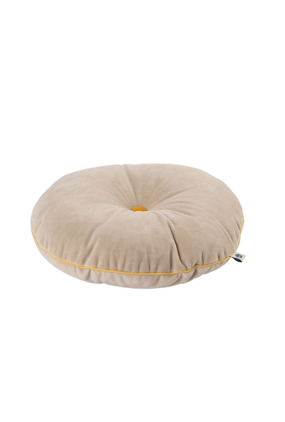 Button Cushion Beige / Mustard