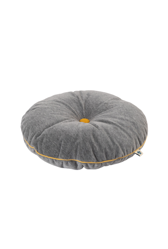 Button Cushion Grey / Mustard