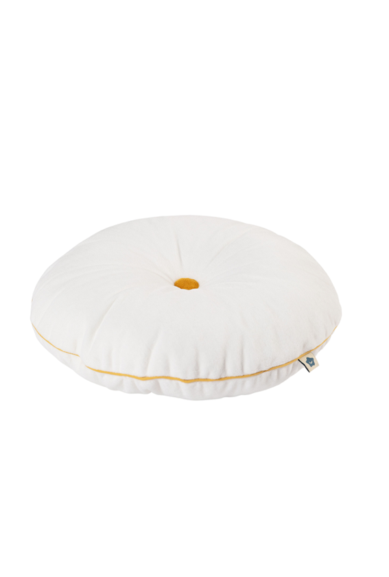 Button Cushion White/Mustard