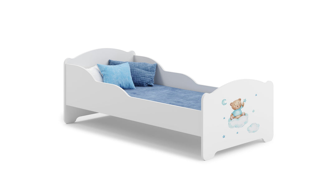 Kinderbed Michas 140x70 met afbeeldingen voor kinderen en een matras en frame inbegrepen