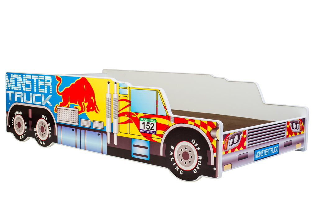 Kinderbed Monster Truck 140x70 met matras en lattenbodem